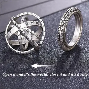 Sterling Silver Astronomical Sphere Ball Deformation Ring Cosmic Finger Ring Cool Locket Ring for Lover Women Men