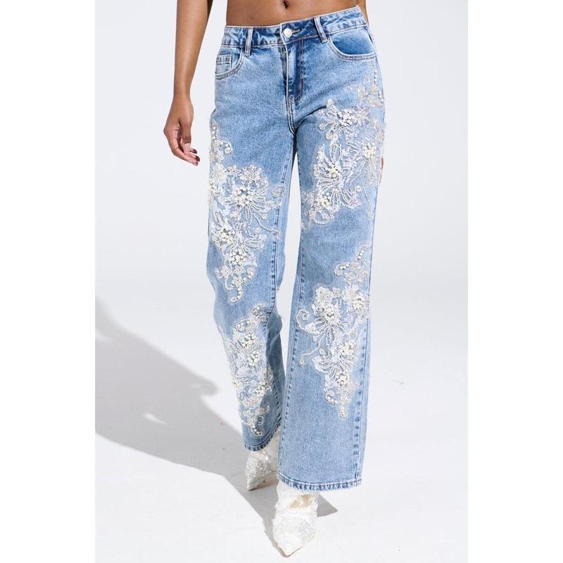 BILLIONAIRE BELLE RHINESTONE AND PEARL JEANS