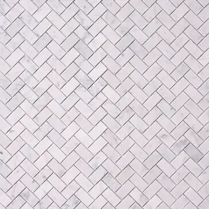 Carrara White Marble 1X2 Herringbone Mosaic Polished/Honed Sample
