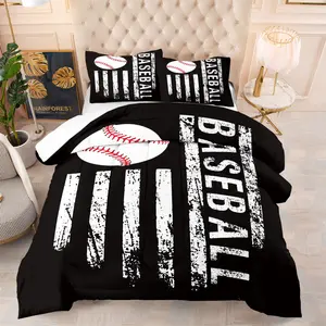 2/3 Piece Baseball Themed Bedding, Soft and Comfortable Polyester Comforter Set with a Retro Video Game Console or Cyberpunk Tech Feel, Belongs to the Personalized Digital theme of the Decorative Models, Perfect Gift!