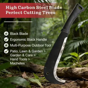 Multi-Functional Jungle Clearing Machete with Hook Blade – 20.5cm Manganese Steel Blade, Anti-Slip PP Handle, Rustproof Black Coating – Ideal for Bushcraft, Farming, and Yard Work!  Must-Have for Outdoor Adventures
