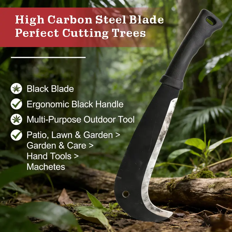 Versatile Jungle Clearing Machete with Hook Blade - 20.5cm Manganese Steel Blade, Anti-Slip PP Handle, Rustproof Black Coating - Ideal for Outdoor Camping, Farming - Great Gift for Christmas, Halloween, Father’s Day