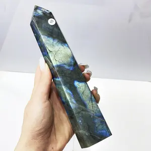 Natural Labradorite Quartz Hexagonal Large Size Tower Obelisk Crystal Column Wand Point Healing Stone Home Decoration Ornaments