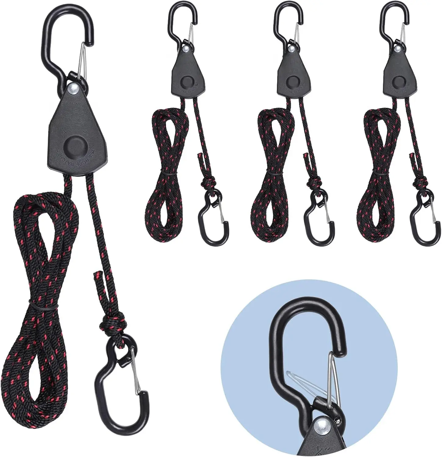 4 count Kayak Rope Ratchet Tie Down Straps 1/8" 6' Bow and Stern Tie Down Kayak with Safety S Hooks Heavy Duty Ratchet Rope Kayak and Canoe Accessories Black