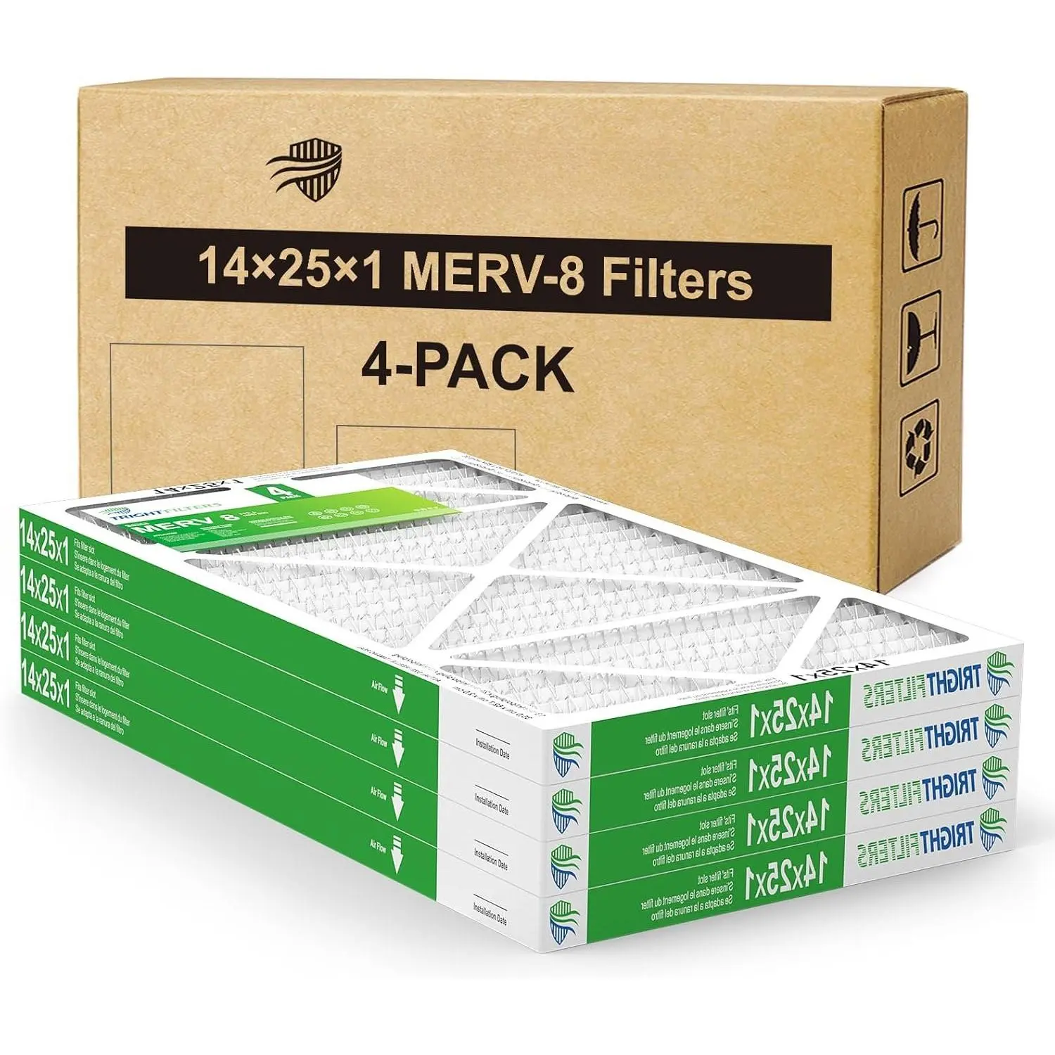14x25x1 Air Filter 4 Pack, Durable MERV 8 Pleated  HVAC AC Furnace Filters, Lightweight Compact Air Conditioner Filter Replacement