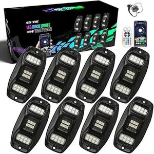 SUNPIE 8 Pods Triple Angle RGBW Rock Lights High Power Aluminium Metal Underglow Wheel Well Lights Smart Phone App Control Voice Control Music Sync Modes Off Road Lighting Kit for Truck SUV ATV UTV Boats Car Accessories
