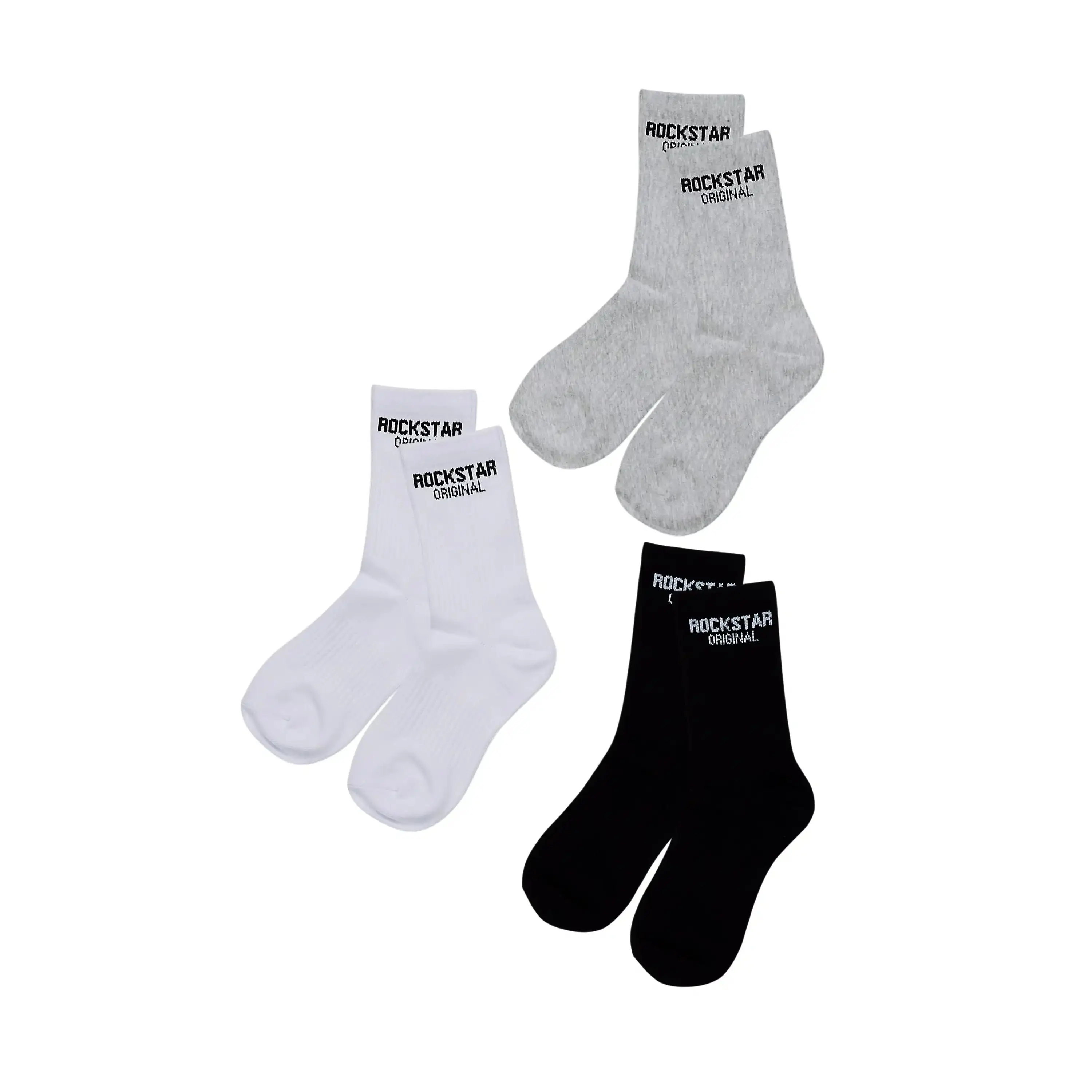 Womens Rockstar Dist White/Black/HeatherGrey Basic Socks 3 Pack Womens Rockstar Dist White/Black/HeatherGrey Basic Socks 3 Pack
