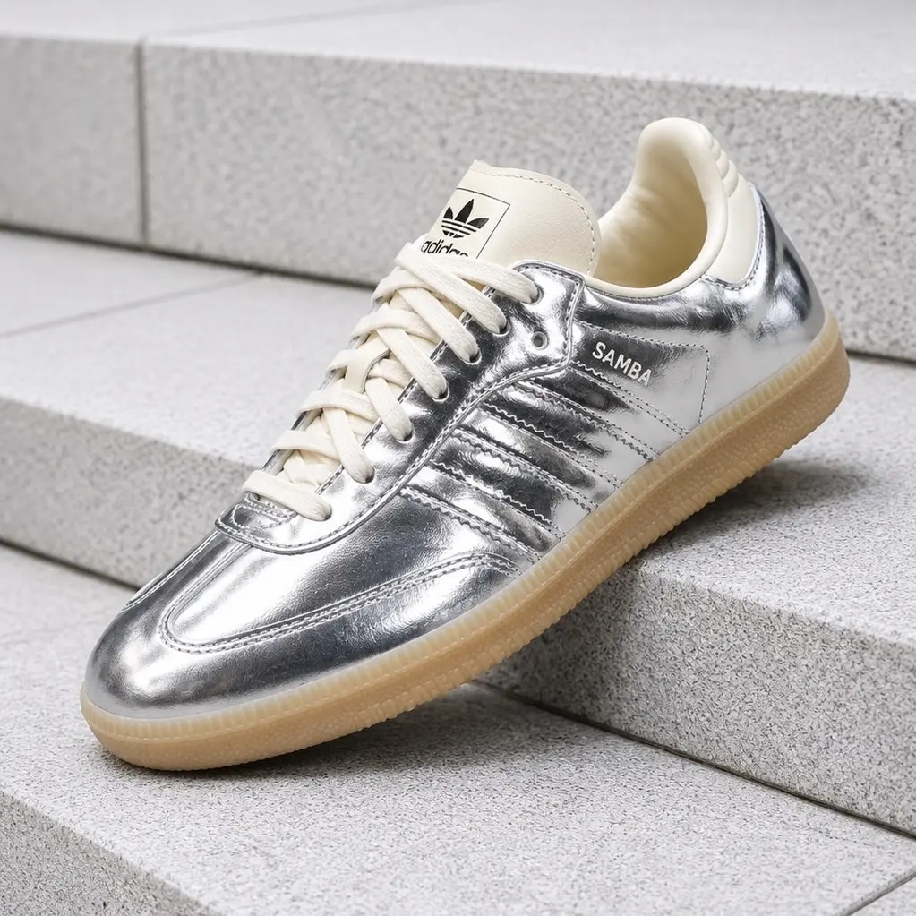 Adidas Samba OG Silver Metallic Gum KZ9318 Women's Fashion Sneaker New