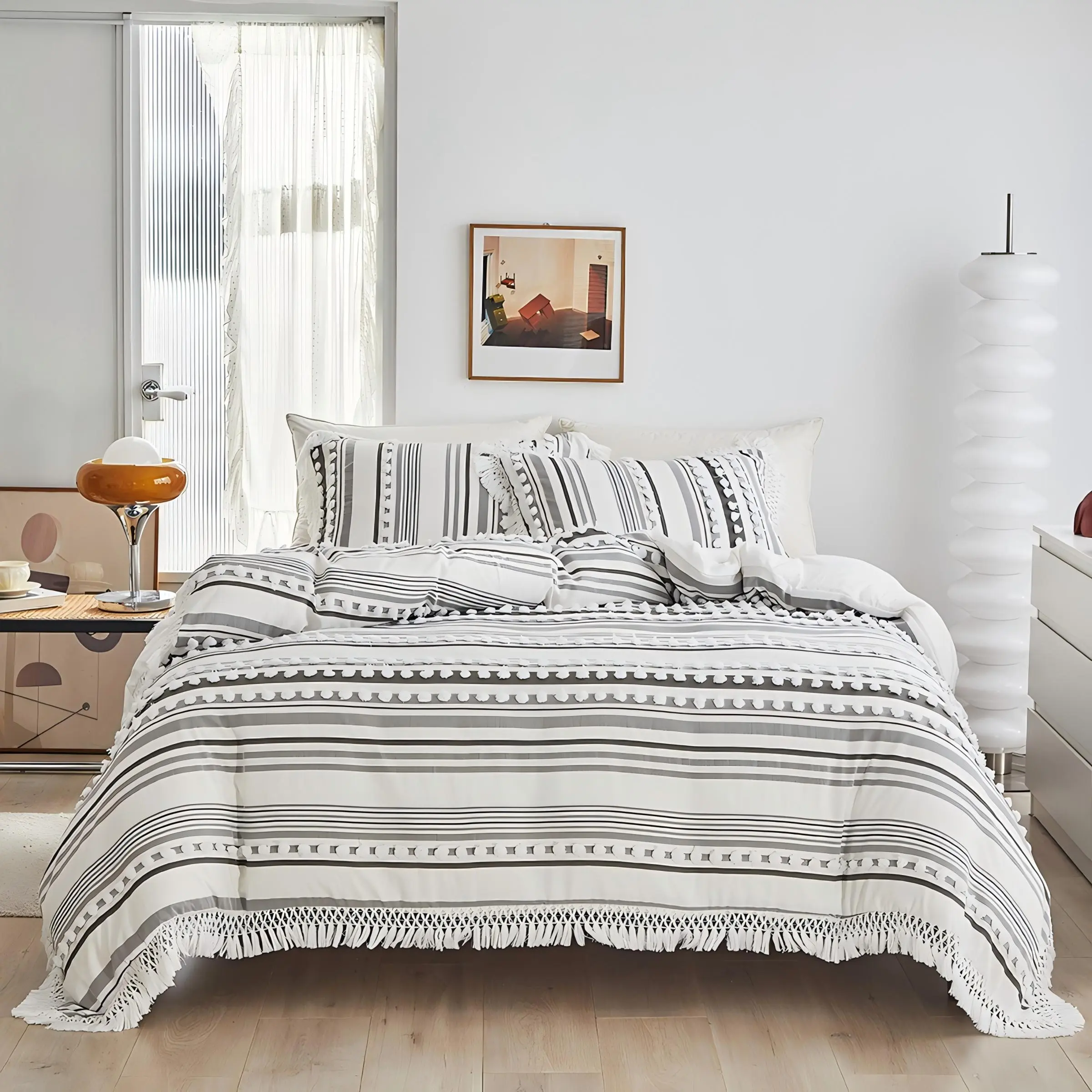 Boho Style with Tassels Bedding Set, 2/3 Counts/set Including 1 Duvet Cover & 1/2 Pillowcase without Filler, Bedroom Accessories, Soft Comfortable Bedding Set for Home Bedroom, Comfy Bedding Set, Decorative Bedding Set