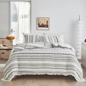 Boho Style with Tassels Bedding Set, 2/3 Counts/set Including 1 Duvet Cover & 1/2 Pillowcase without Filler, Bedroom Accessories, Soft Comfortable Bedding Set for Home Bedroom, Decorative Bedding Set