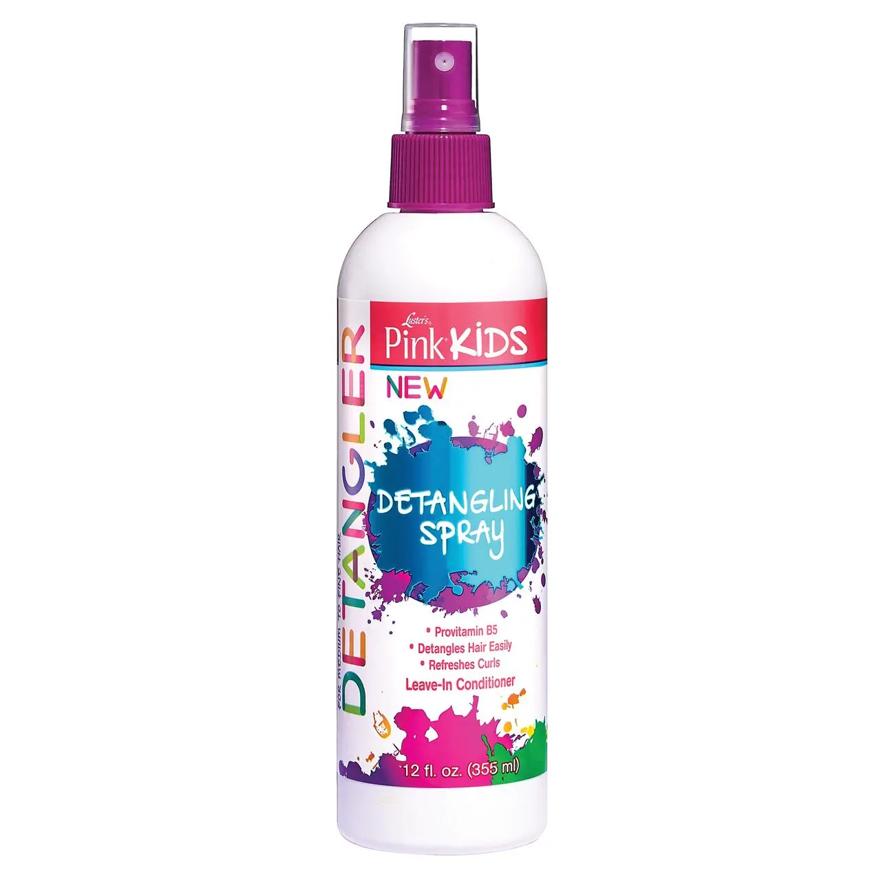 Kids' Tear-Free Detangling Spray for Curly & Fine Hair, Fragranced Moisturizing Formula with Provitamin B5, Luster's Pink, Frizz Control & Long-Lasting Styles, 12 oz, Bottle, Detangle, Girls, Butylphenyl Methylpropional, Phenoxyethanol, Polyquaternium-37