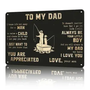 Aluminium Fishing Themed 8x12 Inch Metal Sign - To My Dad From Son, Decorative Home Signs, Black Vintage Wall Decor, Father's Day Gift for Fishing Dads (Cabin Use)