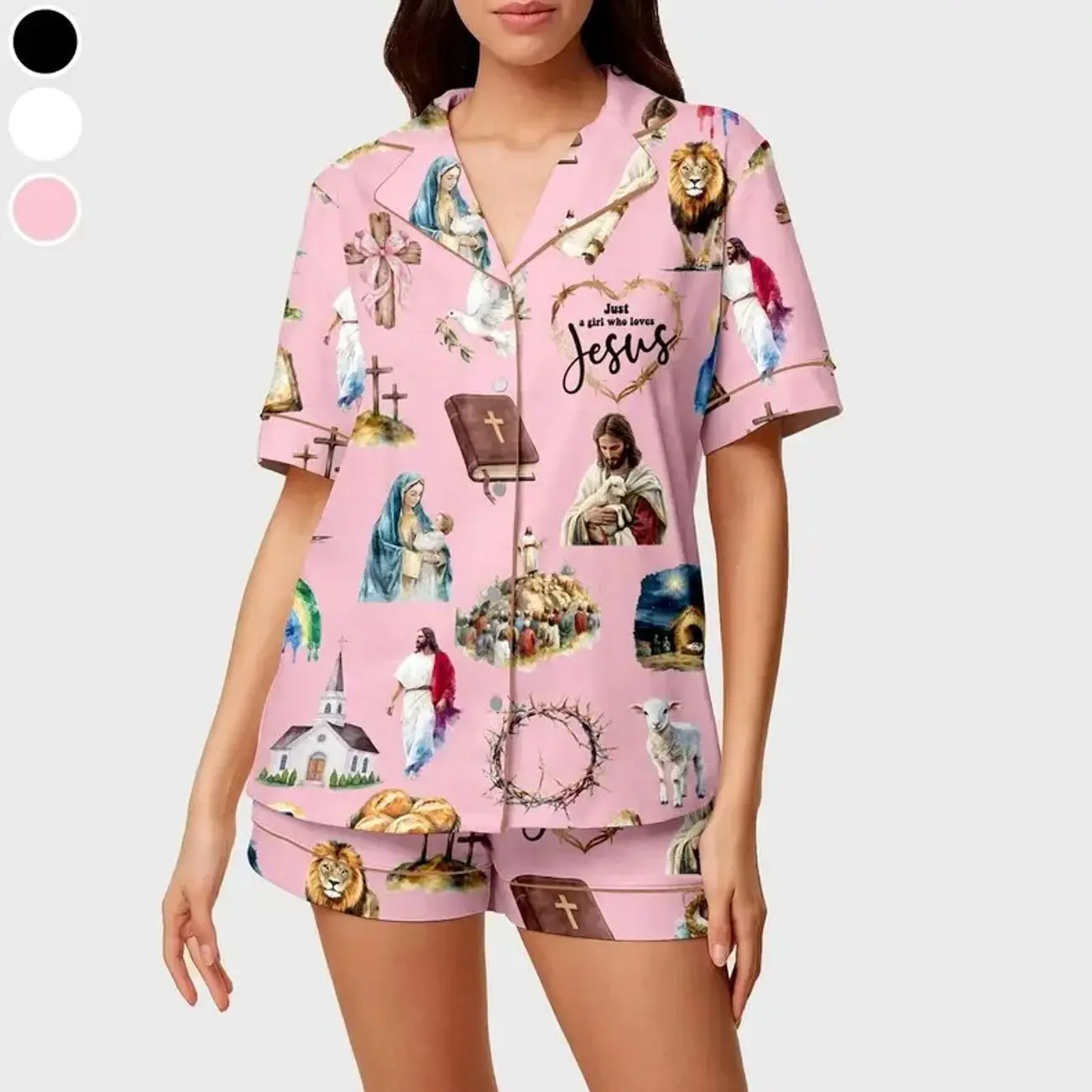 Women's Faith Inspired Satin Pajama Set, Bible Verse Print Sleepwear, Christian Loungewear, Religious Gift