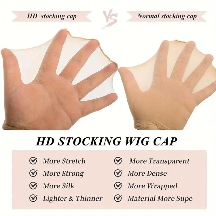 Invisible HD Wig Cap For Lace Front Wigs Sheer Nylon Stocking Cap Bulk Real Skinliked