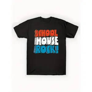 Men's "Schoolhouse Rock" Funny Cotton Short-Sleeve Round Neck Cartoon Playful T-Shirt - Soft, Stretchy, Breathable Tropical Print Menswear Streetwear Top | Ideal for Casual Wear, Sports, Cartoon T-Shirts, Playful T-Shirts
