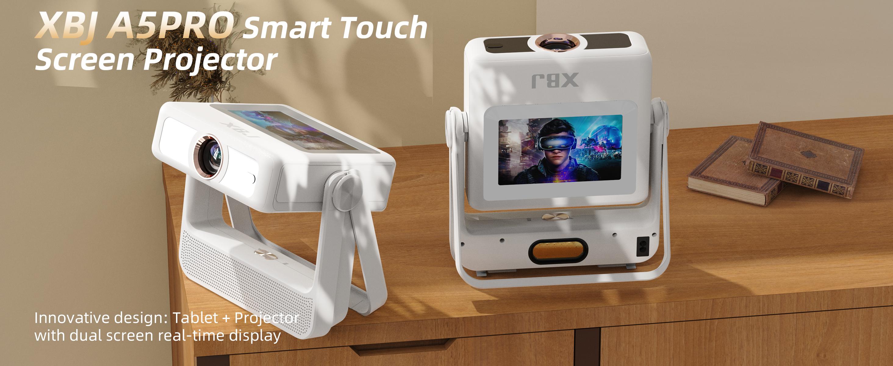 XBJ A5PRO Projector with 8K/1080P Smart Touchscreen WiFi6/5G Android 11 BT5.4 350 ANSI Wireless Screen Projection for Outdoor Movies