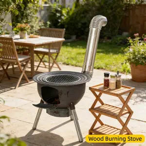 CNCEST Portable Wood Burning Stove Set for Camping, Outdoor Cooking & Heating Heavy Duty Steel with 3 Wok Rings, Grill Grate & Ash Pan - Large Capacity Fire Pit for BBQ, Backyard, Patio, Picnics