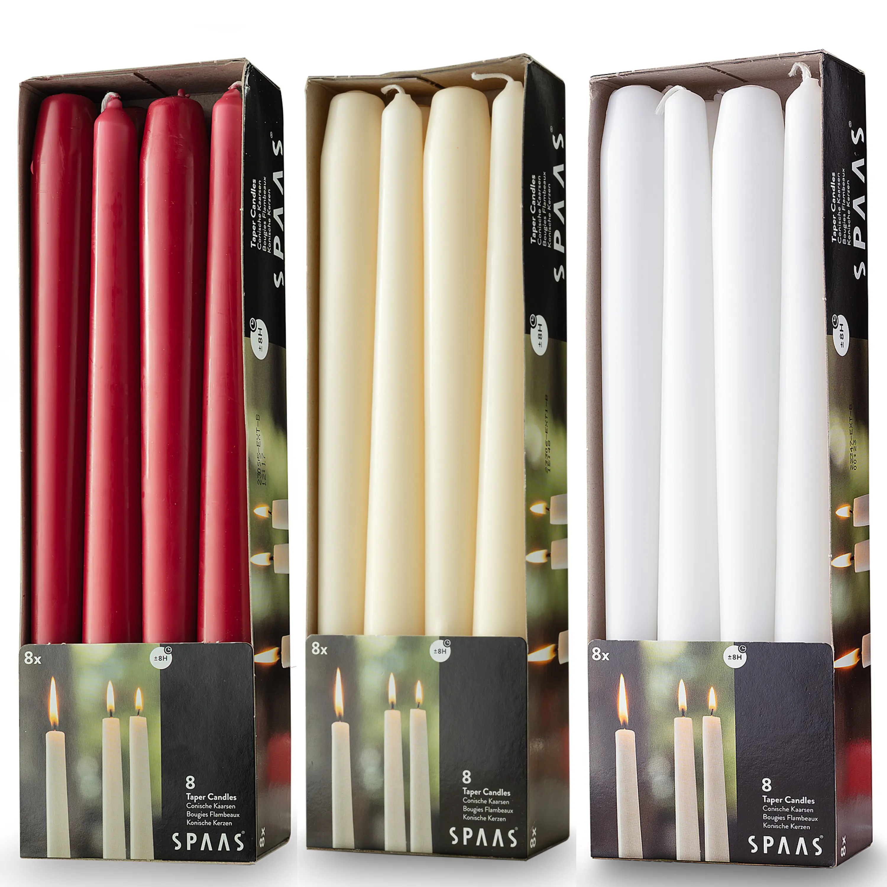 Rambue 10" Taper Candles, Ivory, White & Red - Pack of 8 Unscented Candlesticks Set for Dinner, Home Decoration, Holidays, 8 Hour Burn Time