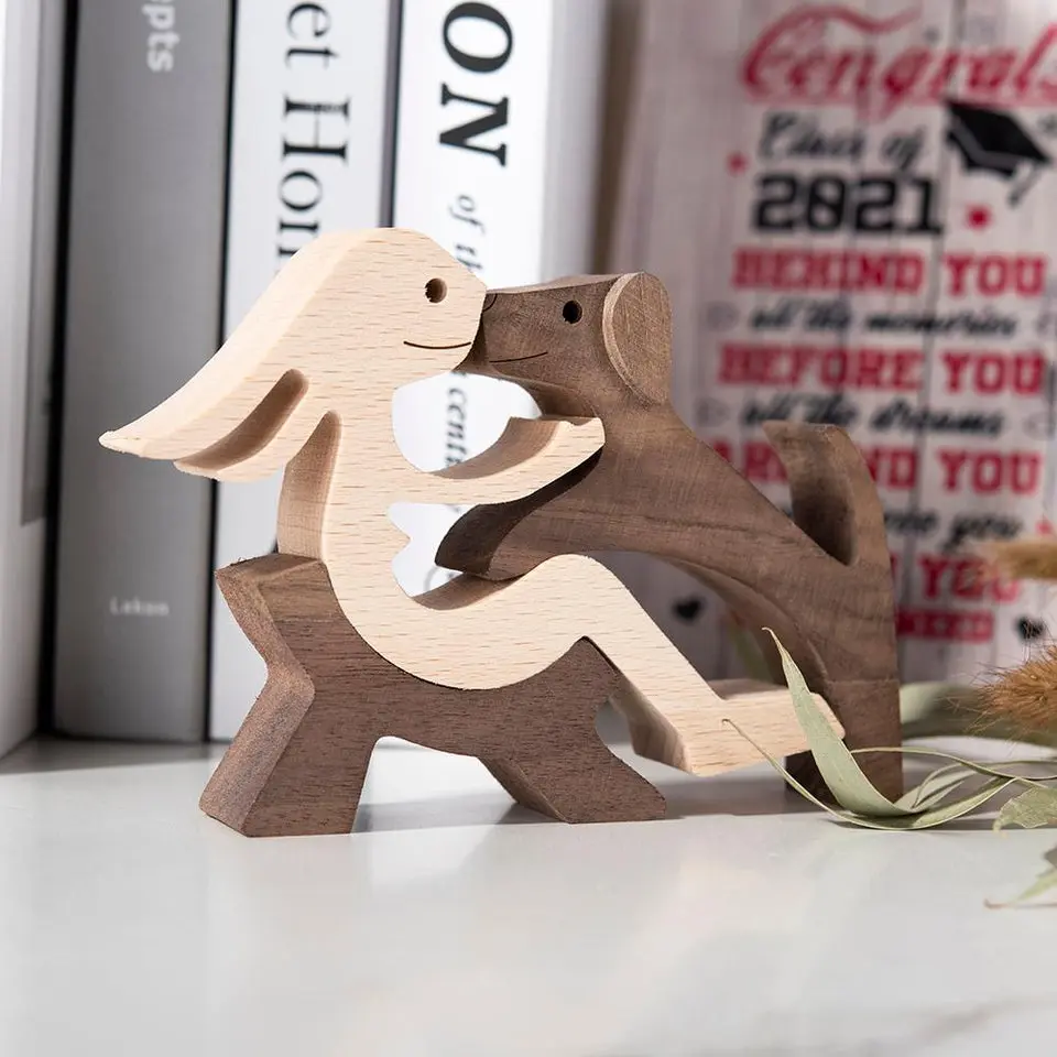 Memories in Wood Handmade Dog and Human Figurines, Decor, Gift, Walnut, Ornaments Wooden Pet