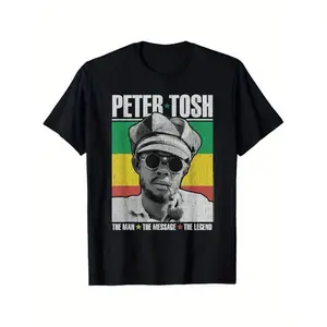 [Peter Tosh Glasses Tee] 100% Cotton Peter Tosh Glasses T-Shirt - Round Neck, Black, 180g - Size S-XXXL
