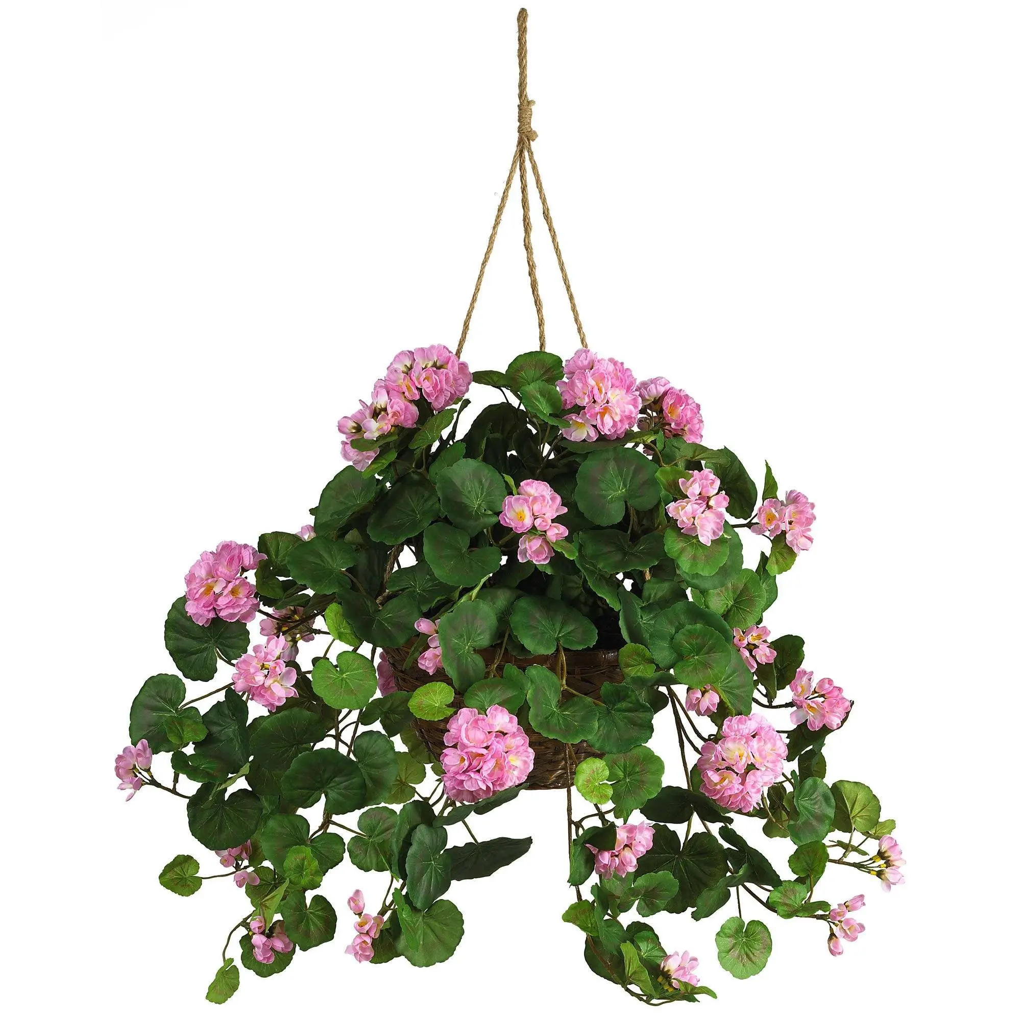 Artificial Geranium Hanging Basket with Wicker Planter, Silk Plant, Artificial Soil & Authentic Colored Leaves for Office Garden Supplies, Home Improvement with Natural Appeal