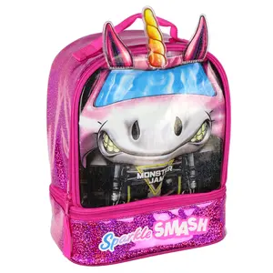 Monster Jam Lunch Box Sparkle Smash 10" Insulated Dual Compartment Tote Bag