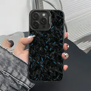 Black Shattered Carbon Fiber Phone Case，Futuristic Neon Blue Style for iPhone 17 16 15 14 13 12 11 Plus Pro Max Gift.