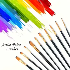Professional Artist Brush Set of 12, Ideal for Oil Painting, Acrylic Art, Watercolor, Includes Fine Detail Brushes