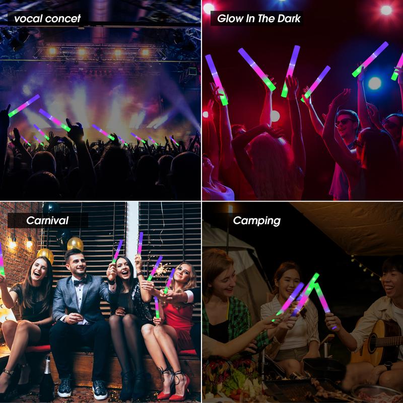 100Pack LED Foam Sticks Multi-Color Glow Sticks with 3 Flash Modes Battery-Powered High-Reflective Polymer for Parties Music Festivals Graduations Halloween Favors New Year Wedding Carnival Camping Party Decoration Gifts for Birthday Anniversary Plastic