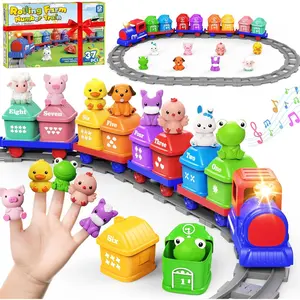 Train Set for Toddlers 2-4, Electric Toy Train with Farm Animals & Music & Lights, Montessori Counting & Sorting Learning Toys for 1 2 3 Year Old Boys Girls, Christmas Easter Birthday Gift