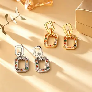 Rainbow Zircon Geometric Stud Earrings DDES0871, Light Luxury, High-End, Unique Earrings, Fashionable for Commuting, Versatile, Niche Earrings