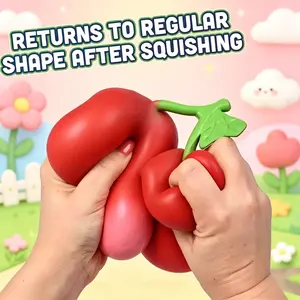 Double Cherry Squishy Stress Relief Fidget Accessory - Soft TPR, Stretchable, Slow Rebound Sensory Item for Kids & Adults, Cute Novelty Squeeze Gift (Toys & Hobbies, Classic & Novelty Toys)