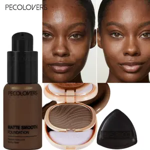 3pcs/set  Waterproof and Sweatproof Foundation+Pressed Powder Foundation+Makeup Puff Sweatproof Long-Lasting Full Coverage Conceals Dark Circles Foundation