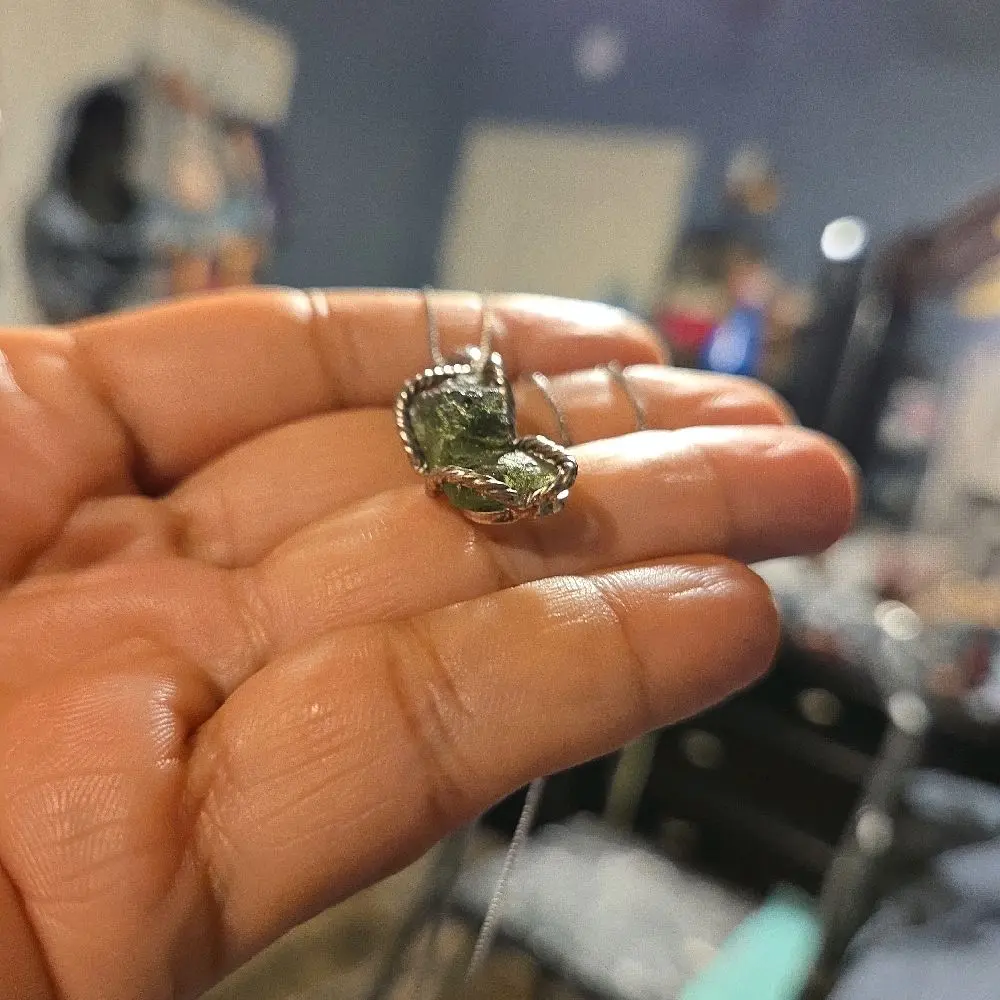 Real .925 Silver Moldavite Jewellery Pendant with .925 Silver chain