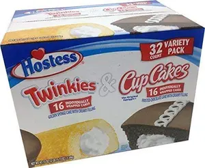 Hostess Twinkies & Cupcakes Snack Pastry Variety Pack, 16 Individually Wrapped Twinkies, 16 Individually Wrapped Frosting-Topped Cupcakes, 32 Total Sugar-Sweet Chocolate Treats with Natural Flair