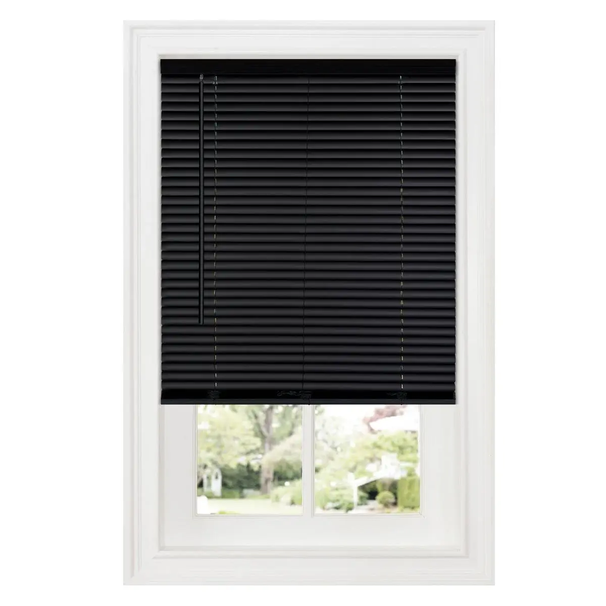Achim DSG239BK04 Cordless Child Safe PVC Room Darkening Mini Blind - 39x64 in, 1 in Slats, Black, Fashion Headrail, Hidden Brackets, Modern, Tilt Wand, Privacy Focus, Durable GII Deluxe Sundown