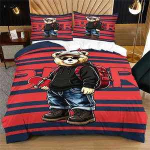 Fashion Bear Print Bedding Set, Includes 1 Duvet Cover and 1 or 2 Pillowcases, Excludes Duvet and Pillow Inserts, Suitable for Bedroom or Dormitory Bedding Sets, Ideal for Gifting or Personal Use