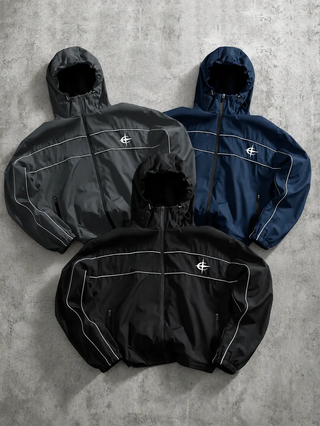 Men’s Casual Fashion Hooded Jacket, Streetwear Windbreaker Coat, Lightweight Full Zip Outdoor Jacket, Reflective Trim Athletic Track Jacket, Urban Hip Hop Everyday Outerwear for Fall Spring Casual Fit