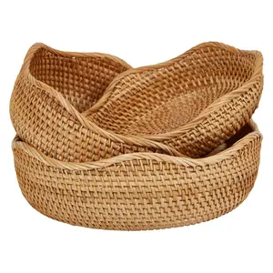 Natural Rattan Woven Fruit Basket Bowl, Handmade Decorative Meal Tray, Bread Basket, Restaurant Storage Basket, Rattan Organizer, Home Organizer, Aesthetic Appeal