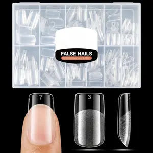 Short Square Gel Nail Tips Half Matte Short Square Gel x Nail Tips Full Cover 240PCS for Acrylic Fake False Press On Nails Easy DIY Nail Art, 12 Sizes
