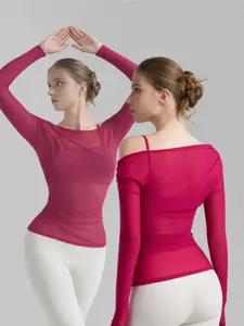 New Asymmetrical Mesh Yoga Top, Pure Desire Style High-End Yoga Wear, Pleated Sporty Upper for Women, Trendy Gym