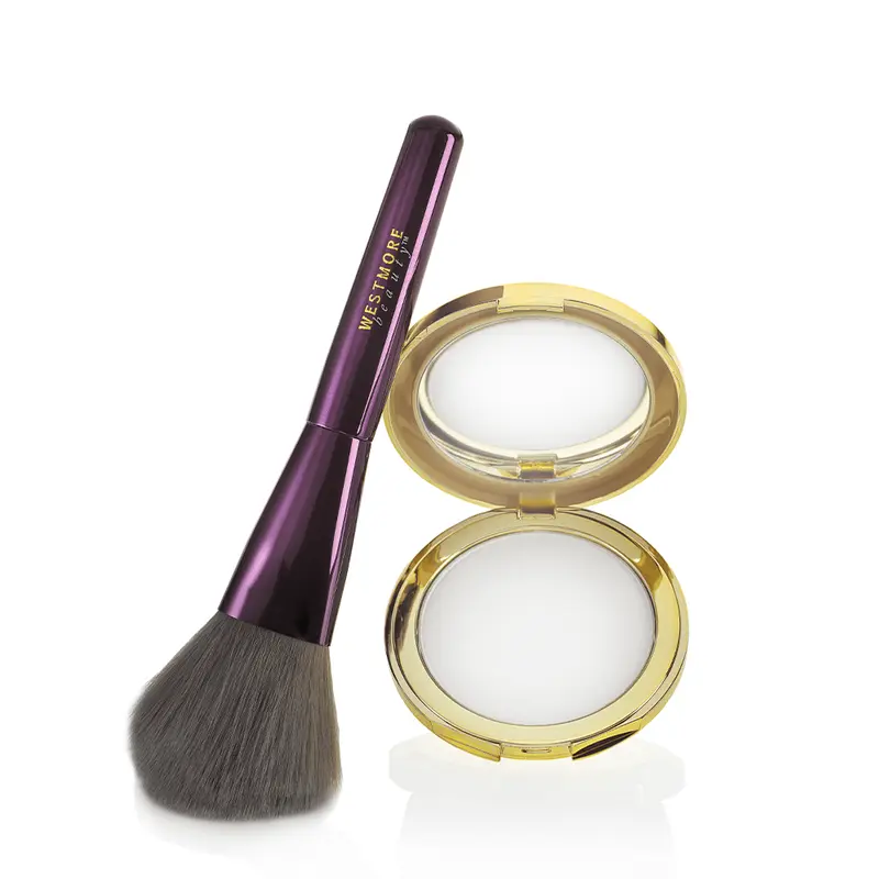 Westmore Beauty 3-in-1 Finishing Powder & Brush for Flawless-Looking Skin. Lightweight translucent powder blurs pores, mattifies shine and sets makeup