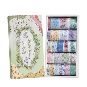 Floral Washi Tape Set 24 Rolls, Spring Decorative Masking Tape for Junk Journal, Scrapbooking Supplies, DIY Crafting Supplies