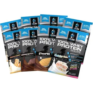 eFlow Nutrition Whey Protein Sample Variety - Isolate Protein Powder Samples, Low Calorie, Fast-digesting, Premium Quality, Travel Packs, Low Carb (8 Pack (2 of Each Flavor))