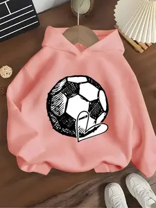 Girls' Hooded Sweatshirt Football Trend, Soccer Print, Sport Style, Athletic Hoodie, Comfortable Fabric, Casual Spring & Fall Wear