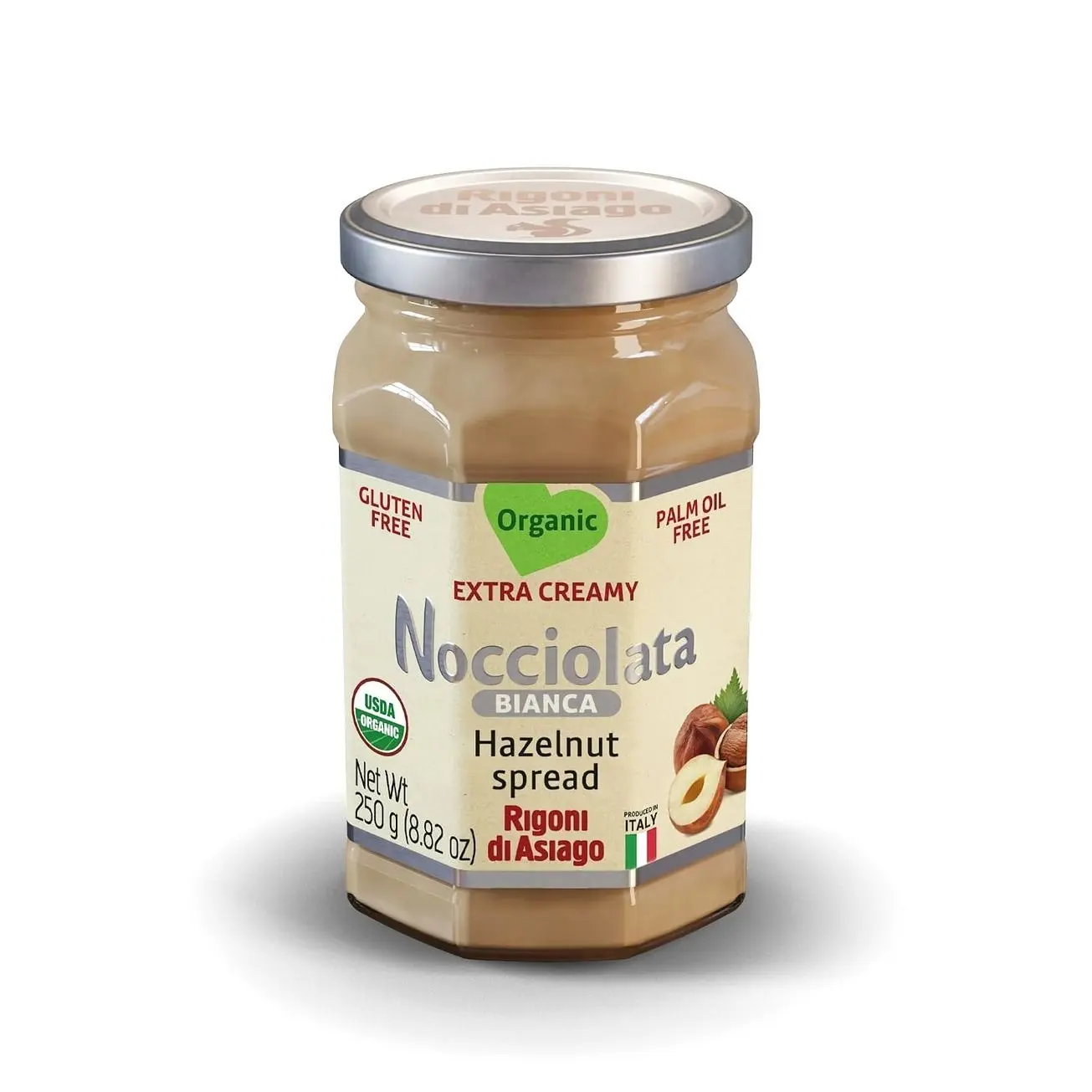 Rigoni di Asiago Nocciolata Bianca Organic Hazelnut Spread, 8.82 oz, Cocoa Free