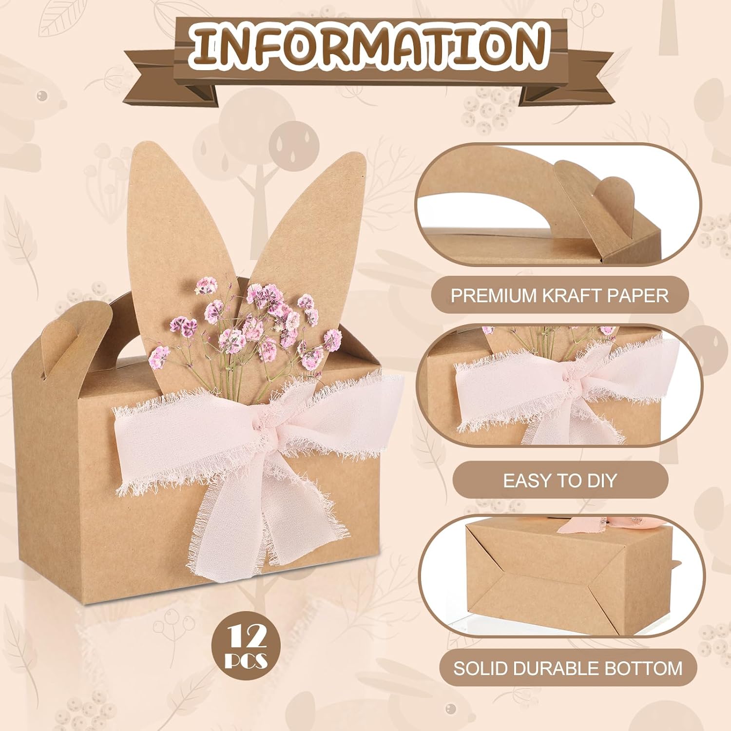 24/48 Pcs Boho Bow Easter Goodie Bags Bunny Paper Bags DIY Bunny Gift Boxes with Neutral Bow Ribbon Artificial Flower Rabbit Ear Treat Bags for Student Teacher Office Employee Coworker,School Classroom Table Decorations,Spring Birthday Wedding Party Favor 24/48 Pcs Boho Bow Easter Goodie Bags Bunny Paper Bags DIY Bunny Gift Boxes with Neutral Bow Ribbon Artificial Flower Rabbit Ear Treat Bags for Student Teacher Office Employee Coworker,School Classroom Table Decorations,Spring Birthday Wedding Party Favor