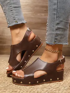 Women's Fashionable Studded Decorated Platform Wedge Sandals, Casual Comfortable Peep Toe Sandals for Daily Wear, All Match Sandals for Daily Wear, Walking Shoes