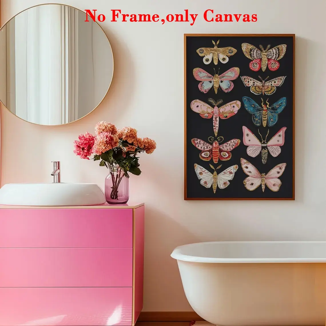 1 PC, wall art, vintage poster, minimalist insect art print, Unique Artwork, colorful butterfly canvas painting, unique and creative wall aesthetic decoration, perfect decoration for living room and bedroom, frameless, Unframed, Bathroom Wall Art