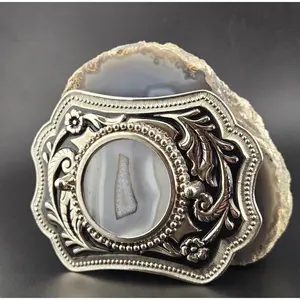 Vintage Buckle with Handcut AZ Thunder Egg Druzy Pocket